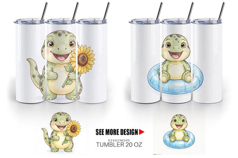 Tumbler Chubby Summer Dinosaur Watercolor Sublimation artnoy 