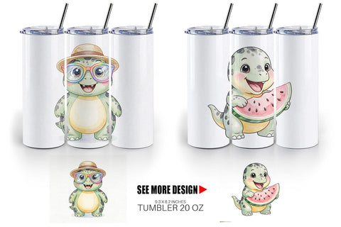 Tumbler Chubby Summer Dinosaur Watercolor Sublimation artnoy 