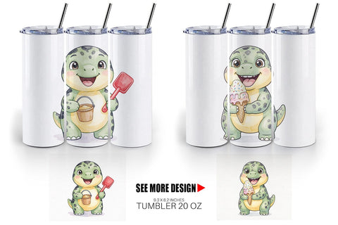 Tumbler Chubby Summer Dinosaur Watercolor Sublimation artnoy 