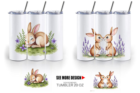 Tumbler Classic Easter Bunnies in the Meadow Watercolor Sublimation artnoy 