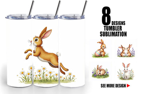 Tumbler Classic Easter Bunnies in the Meadow Watercolor Sublimation artnoy 