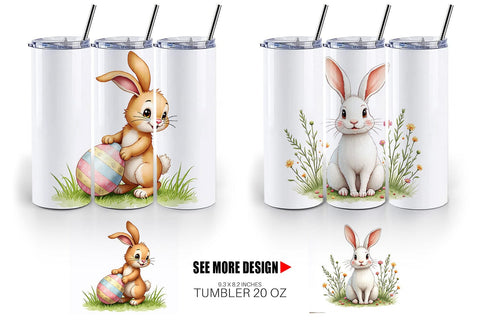 Tumbler Classic Easter Bunnies in the Meadow Watercolor Sublimation artnoy 