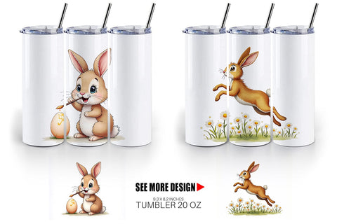Tumbler Classic Easter Bunnies in the Meadow Watercolor Sublimation artnoy 