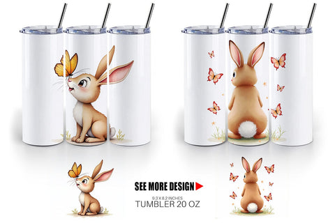 Tumbler Classic Easter Bunnies in the Meadow Watercolor Sublimation artnoy 