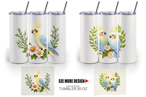 Tumbler Cockatiel Embroidery Sublimation artnoy 