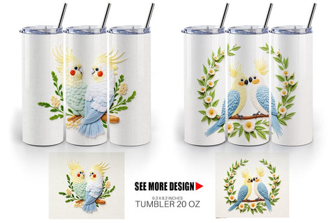 Tumbler Cockatiel Embroidery Sublimation artnoy 