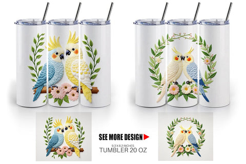 Tumbler Cockatiel Embroidery Sublimation artnoy 