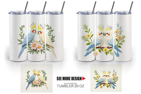 Tumbler Cockatiel Embroidery Sublimation artnoy 