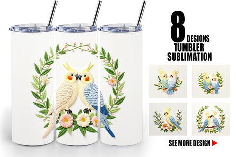 Tumbler Cockatiel Embroidery Sublimation artnoy 