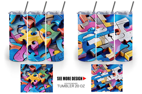 Tumbler Colorful Puzzles Pattern Sublimation artnoy 