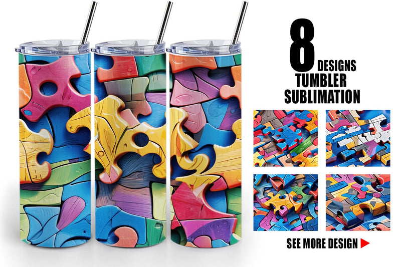 Tumbler Colorful Puzzles Pattern Sublimation artnoy 