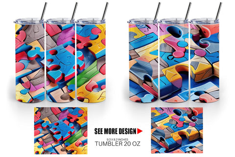 Tumbler Colorful Puzzles Pattern Sublimation artnoy 