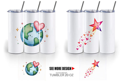 Tumbler Cosmic Love Celestial Valentine Watercolor Art Sublimation artnoy 