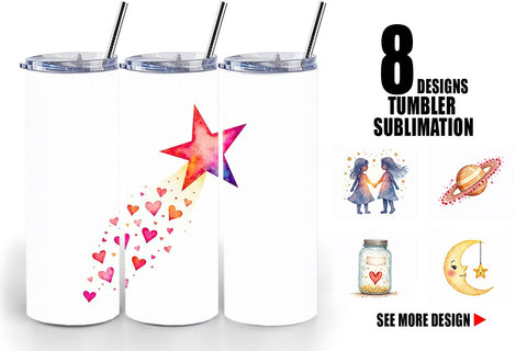 Tumbler Cosmic Love Celestial Valentine Watercolor Art Sublimation artnoy 