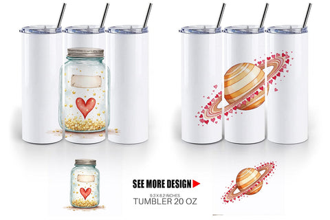 Tumbler Cosmic Love Celestial Valentine Watercolor Art Sublimation artnoy 