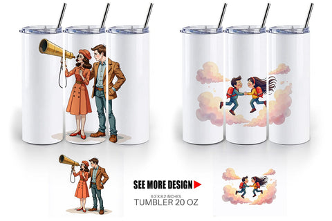 Tumbler Cosmic Lovers Retro-Futuristic Romance Sublimation artnoy 