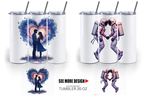 Tumbler Cosmic Lovers Retro-Futuristic Romance Sublimation artnoy 