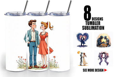 Tumbler Cosmic Lovers Retro-Futuristic Romance Sublimation artnoy 