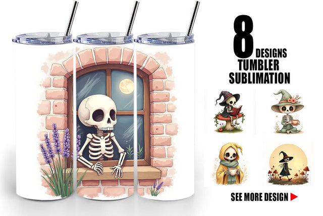Tumbler Cottagecore Witch Skeleton Sublimation artnoy 