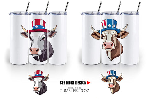 Tumbler Cow Patriotic Sublimation artnoy 