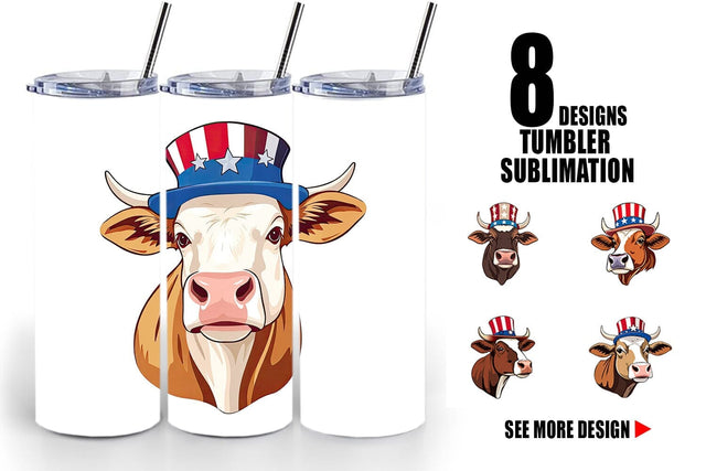 Tumbler Cow Patriotic Sublimation artnoy 