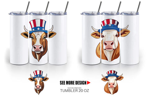 Tumbler Cow Patriotic Sublimation artnoy 