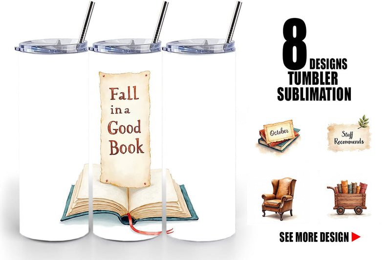 Tumbler Cozy Autumn Bookstore Sublimation artnoy 