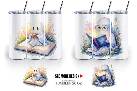 Tumbler Cozy Bookworm Ghost Sublimation artnoy 