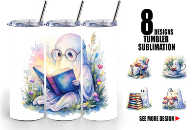 Tumbler Cozy Bookworm Ghost Sublimation artnoy 