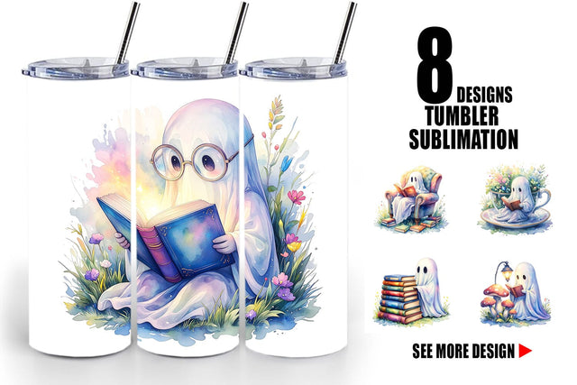 Tumbler Cozy Bookworm Ghost Sublimation artnoy 