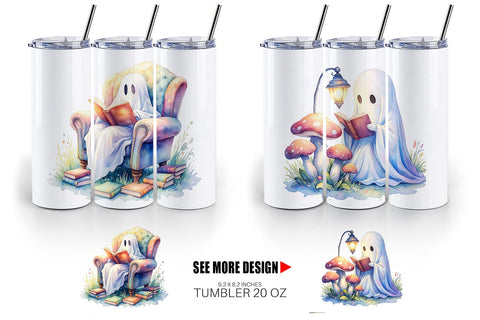 Tumbler Cozy Bookworm Ghost Sublimation artnoy 