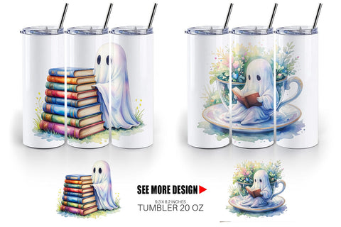 Tumbler Cozy Bookworm Ghost Sublimation artnoy 