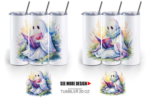 Tumbler Cozy Bookworm Ghost Sublimation artnoy 