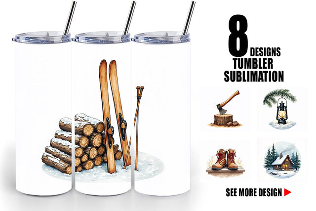 Tumbler Cozy Cabin and Winter Forest Sublimation artnoy 
