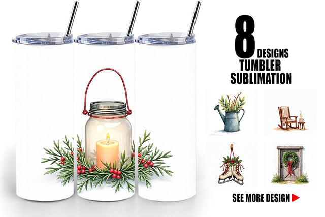 Tumbler Cozy Farmhouse Christmas Decor Watercolor Sublimation artnoy 