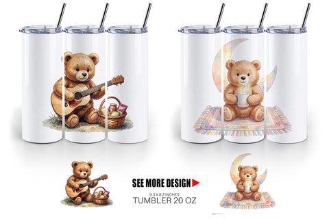 Tumbler Cozy Night Teddy Bear Picnic Sublimation artnoy 
