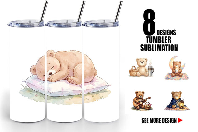 Tumbler Cozy Night Teddy Bear Picnic Sublimation artnoy 
