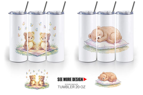 Tumbler Cozy Night Teddy Bear Picnic Sublimation artnoy 