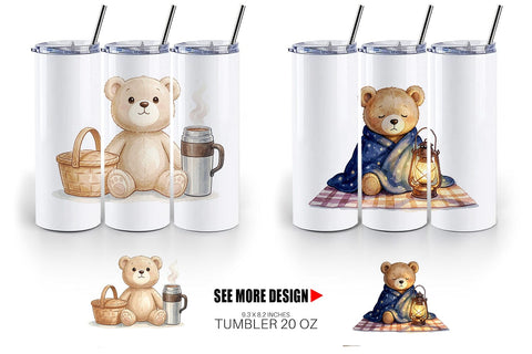 Tumbler Cozy Night Teddy Bear Picnic Sublimation artnoy 