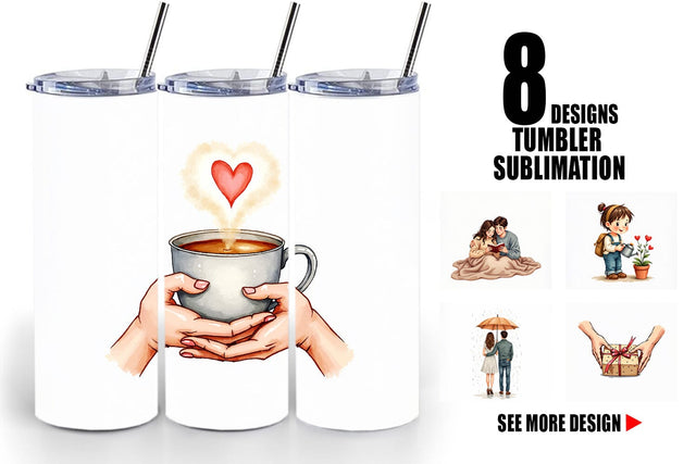 Tumbler Cozy Valentine Moments Watercolor Illustrations Sublimation artnoy 