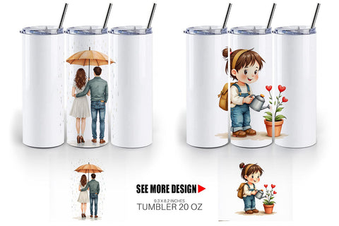 Tumbler Cozy Valentine Moments Watercolor Illustrations Sublimation artnoy 