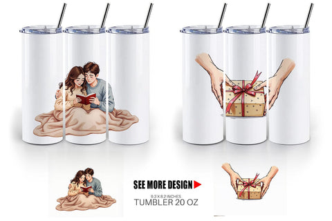 Tumbler Cozy Valentine Moments Watercolor Illustrations Sublimation artnoy 