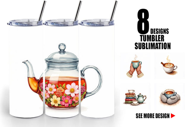 Tumbler Cozy Winter Cafe Watercolor Sublimation artnoy 