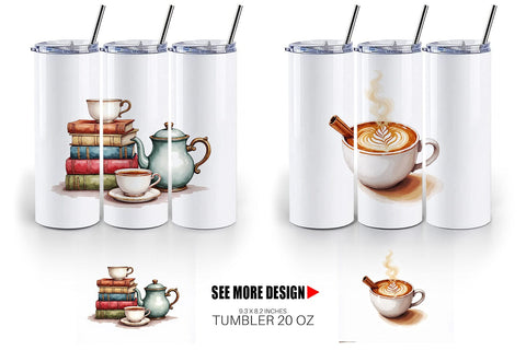 Tumbler Cozy Winter Cafe Watercolor Sublimation artnoy 