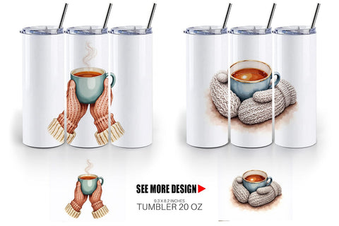 Tumbler Cozy Winter Cafe Watercolor Sublimation artnoy 