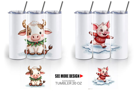Tumbler Cozy Winter Farm Friends Watercolor Sublimation artnoy 