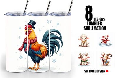 Tumbler Cozy Winter Farm Friends Watercolor Sublimation artnoy 
