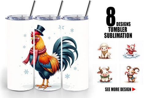 Tumbler Cozy Winter Farm Friends Watercolor Sublimation artnoy 