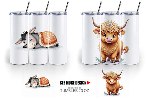 Tumbler Cozy Winter Farm Friends Watercolor Sublimation artnoy 