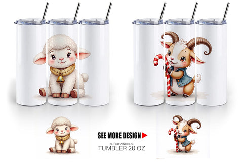Tumbler Cozy Winter Farm Friends Watercolor Sublimation artnoy 
